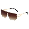 Frameless oversized sunglasses with brown gradient lenses and golden metal temples - Gold Frame Double Tea