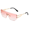 Modern rimless shield sunglasses with pink gradient lenses and gold metal temples - Gold Frame Pink Gradient