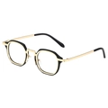 Retro round black sunglasses with gold metal frame and slim temples for men - Gold Frame Clear Lens