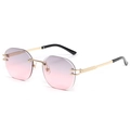 Snake-inspired rimless sunglasses with gold-tone frames and pink purple gradient lenses - Gold Frame Grey Pink Lens