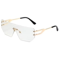 Rimless shield sunglasses with light gold metal frame and clear transparent lenses - Gold Frame Clear Lens