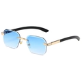 Lunettes de soleil carrées sans monture avec verres dégradés bleus et pont doré - Monture Dorée Dégradé Bleu