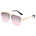 Square rimless sunglasses with pink gradient lenses and gold-tone geometric metal frames - Gold Frame Grey Pink Lens