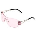 Y2K rimless one-piece sunglasses with pink gradient lenses and silver star detail - Silver Frame Pink Lens