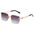 Gafas de sol cuadradas sin montura con lentes degradadas en púrpura y detalle de oso dorado - Montura Dorada Doble Gris
