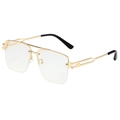 Square gold metal glasses frames with hollow geometric temples and transparent lenses - Gold Frame Clear Lens
