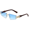 Lunettes de soleil polygonales sans monture avec verres dégradés bleus et branches en bois - Monture Dorée Dégradé Bleu