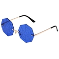 Frameless blue octagon sunglasses with spider web pattern on stylish gold metal temples - Gold Frame Dark Blue Lens