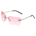 Y2K randloze vlinder zonnebril met roze gradiënt glazen en metalen montuur - Zilveren Frame Roze Verloop