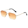Retro rimless square sunglasses with gradient orange lenses and gold metal frames - Gold Frame Double Tea
