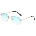 Retro rimless square sunglasses with light blue gradient lenses and gold metal frames - Gold Frame Gradient Green