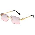 Frameless rectangular sunglasses with pink gradient lenses and gold woven metal arms - Gold Frame Grey Pink Lens
