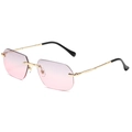 Retro rimless square sunglasses with pink gradient lenses and gold spiral temples - Gold Frame Grey Pink Lens