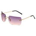 Y2K rimless butterfly sunglasses with purple gradient lenses and gold metal temples - Gold Frame Purple Pink