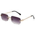 Vintage rimless polygonal sunglasses with purple gradient lenses and gold metal temples - Gold Frame Double Grey