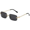 Modern rimless rectangle sunglasses with gold textured metal temples and grey lenses - Gold Frame Grey Lens