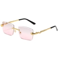 Frameless sunglasses with light pink gradient lenses and gold snake-shaped metal temples - Gold Frame Grey Pink Lens