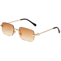 Retro rimless rectangle sunglasses with brown gradient lenses and gold twisted metal temples - Gold Frame Double Tea