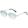 Vintage rimless rectangle sunglasses with gradient blue lenses and gold metal twist arms - Gold Frame Gradient Green