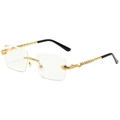Rimless rectangular sunglasses with golden snake-shaped metal temples and clear lenses - Gold Frame Clear Lens