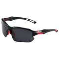 Streamlined polarized cycling sunglasses in black frame with vibrant red accents - Black Frame Red Rubber Grey Lens