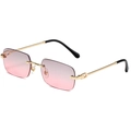 Retro rimless sunglasses with purple gradient lenses and twisted gold metal temples - Gold Frame Grey Pink Lens