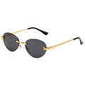Rimless rimless grey oval sunglasses with golden panther head metal accents and frame - Gold Frame Grey Lens
