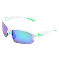 White semi-rimless cycling sunglasses with neon green accents and blue gradient polarized lenses - White Frame Green Mirror