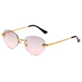 Frameless gold metal sunglasses with pink gradient lenses and leopard head ornaments - Gold Frame Grey Pink Gradient