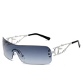 Lunettes de soleil Y2K sans monture, verres dégradés bleus et branches argentées - Argent Brillant Dégradé Bleu Gris