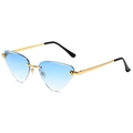 Frameless blue gradient leopard sunglasses with golden metal wavy temples and cat-eye cut - Gold Frame Gradient Blue Lens