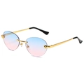 Rimless round sunglasses featuring blue-pink gradient lenses and golden cheetah accents - Gold Frame Blue Pink Gradient