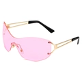 Roze randloze vierkante zonnebril met goudkleurige metalen pootjes en modieus ontwerp - Gouden Frame Roze Lenzen