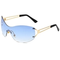 Fashionable rimless square sunglasses with blue gradient lenses and gold hollow metal frame - Gold Frame Blue Gradient