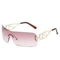 Lunettes de soleil shield sans monture Y2K avec dégradé violet et branches dorées - Or Brillant Dégradé Rouge Vin