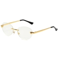 Frameless round sunglasses with gold panther head temple detail and ocean lenses - Gold Frame Clear Lens