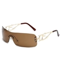 Lunettes de soleil Y2K sans monture avec verres marrons et branches dorées ajourées - Monture Dorée Verre Thé