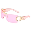 Occhiali da sole Y2K oversize senza montura rosa con montatura in metallo dorato e cerniere a D - Montatura Dorata Lenti Rosa
