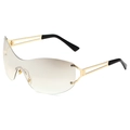 Y2K rimless square sunglasses with gradient brown lenses and gold geometric metal frames - Gold Frame White Mirror Lens