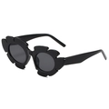 Occhiali da sole alla moda a forma di fiore nero con lenti tonde scure - Montatura Nera Lenti Grigie