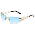 Occhiali da sole senza montatura con lenti sfumate azzurre e stanghette a cuore dorate - Montatura Oro Sfumata Blu