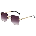 Modern rimless sunglasses with purple gradient lenses and stylish gold metal frames - Gold Frame Double Grey