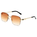 Fashion rimless sunglasses with gradient lenses and gold metal frames from a side view - Gold Frame Double Tea