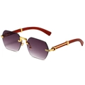 Retro rimless sunglasses with purple gradient lenses and natural wood arms for a luxury look - Gold Frame Gradient Grey