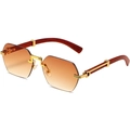 Luxury rimless sunglasses with octagon gradient brown lenses and wood grain temples - Gold Frame Gradient Tea