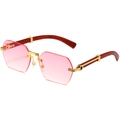 Rimless pink gradient sunglasses with golden C-decor metal hinges and wood grain temples - Gold Frame Gradient Pink