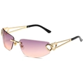 Occhiali da sole senza montatura con lenti sfumate viola e stanghette a cuore d'oro - Montatura Oro Lenti Grigio Rosa