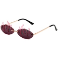 Gafas de sol sin montura en forma de llama con lentes degradadas rojo-púrpura y metal dorado - Montura Dorada Lentes Gris Rosa