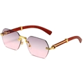 Frameless octagonal sunglasses with purple gradient lenses and wood grain temples - Gold Frame Grey Pink Gradient