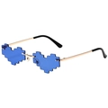 Lunettes de soleil tendance pixel en forme de cœur bleu avec branches dorées - Monture Dorée Verres Bleu Foncé